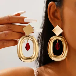 Exaggerated Big Geometric Pendant Drop Earrings for Women 2024 Trend Vintage Gold Color Alloy Waterdrop Hanging Piercing Jewelry