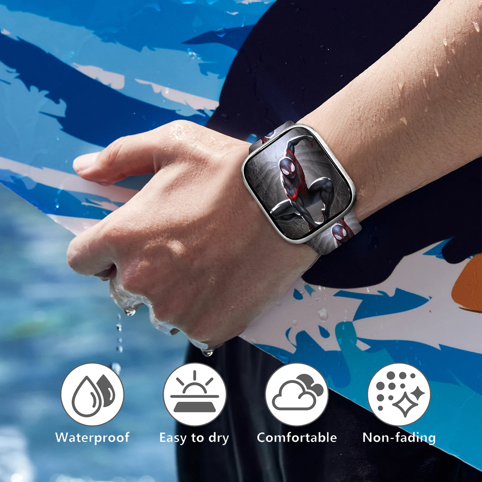 Subtle Spider-Man Printed Strap for Apple Watch 11 10 9 8 SE Silicone Band for iWatch 46mm 44mm 42mm 41mm Replaceable Watchband