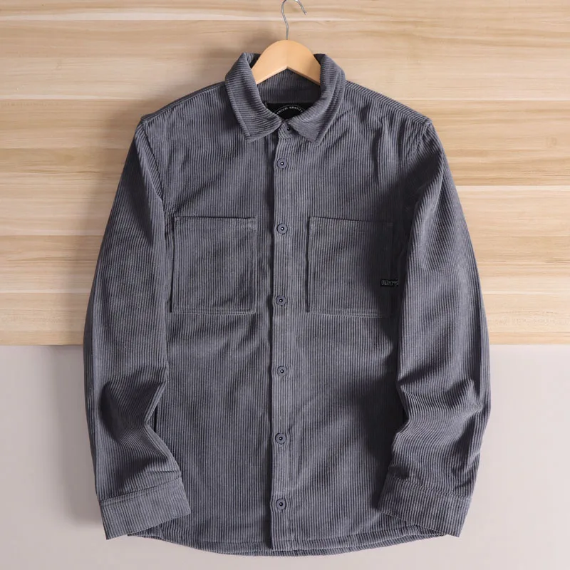 

Waed Corduroy Men's Casual Jaet Lightweight Workwear irt Four kets Vintage Sle Stand Fit Polyester Fiber Long S...