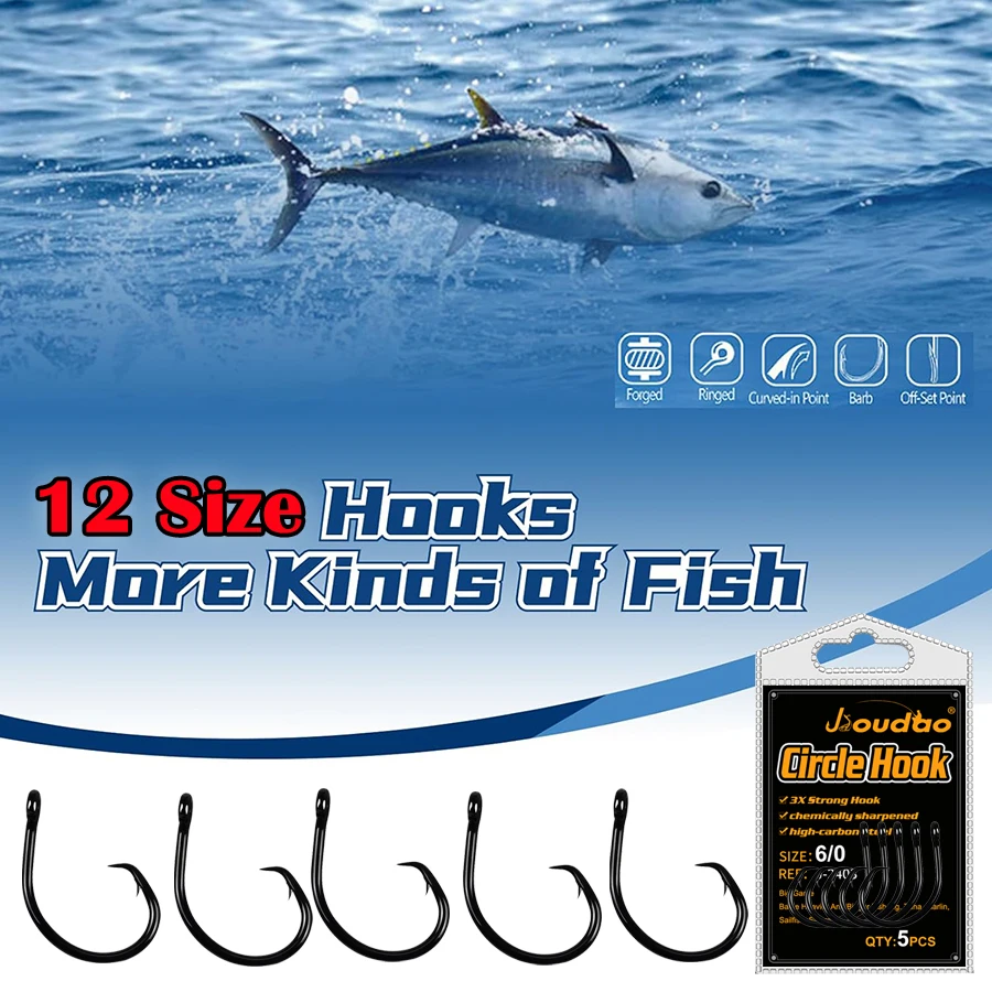 Black Offset Circle Hooks for Big Game Saltwater Tuna Fishing Hook 4# 1# 1/0# 2/0# 3/0# 4/0# 5/0# 6/0# 7/0# 8/0# 10/0# 12/0#