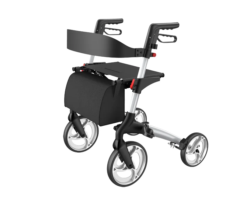 High Quality Folding Rollator Walking Assist Aluminium Outdoor Lightweight Rollator Walker with Comfort Handles