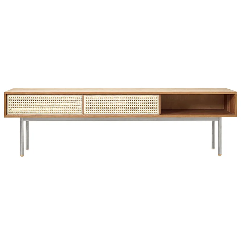 Solid wood rattan TV cabinet Nordic simple small apartment oak floor cabinet living room multi-functional rattan locker