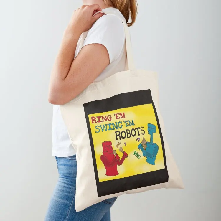 

Ring ‘Em Swing ‘Em Robots Tote Bag Canvas tote bag custom Shopping bags reusable grocery bags