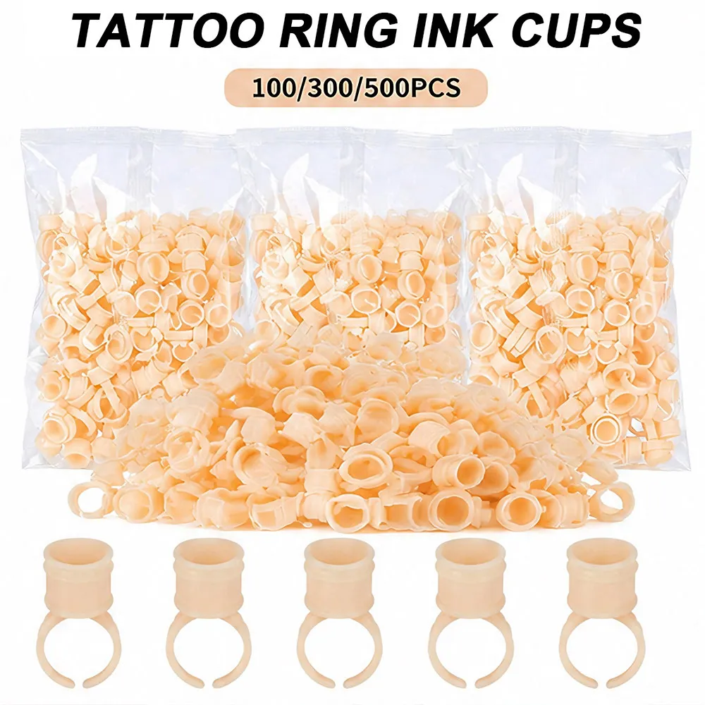 100/500Pcs Silicone Tattoo Ring Ink Cups Disposable Pigment Ink Holder for Microblading Permanent Makeup Eyelash Glue Container