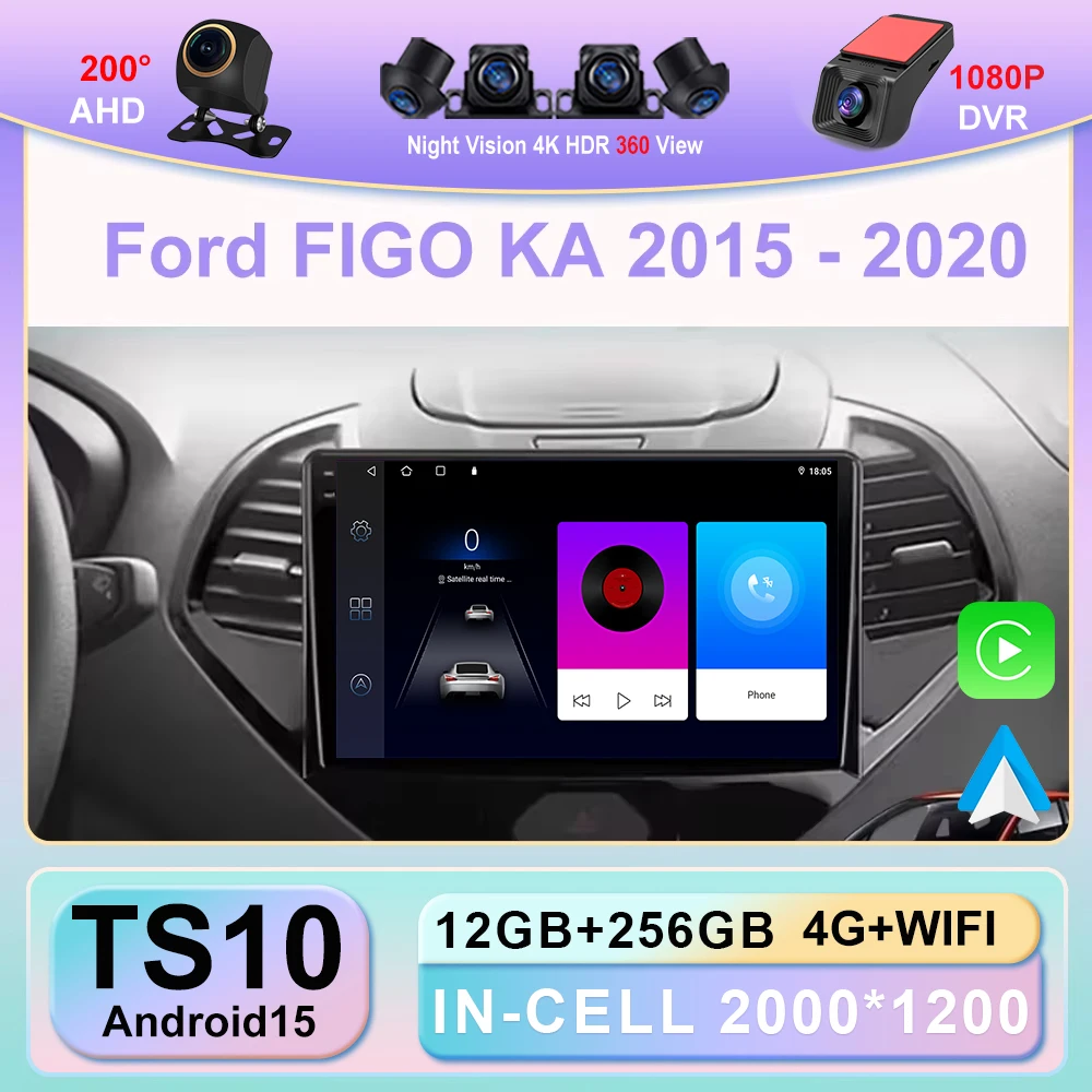 

Автомагнитола на Android, стерео, мультимедийный плеер для Ford FIGO KA 2015, 2016, 2017, 2018, 2019, 2020, беспроводная навигация для Carplay
