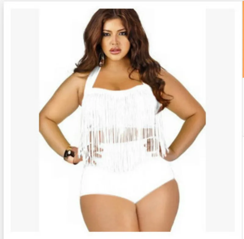 Letni zestaw Bikini Plus Size dla kobiet z frędzlami seksowna bluzka Bikini Push Up duże stroje kąpielowe strój kąpielowy siłownię