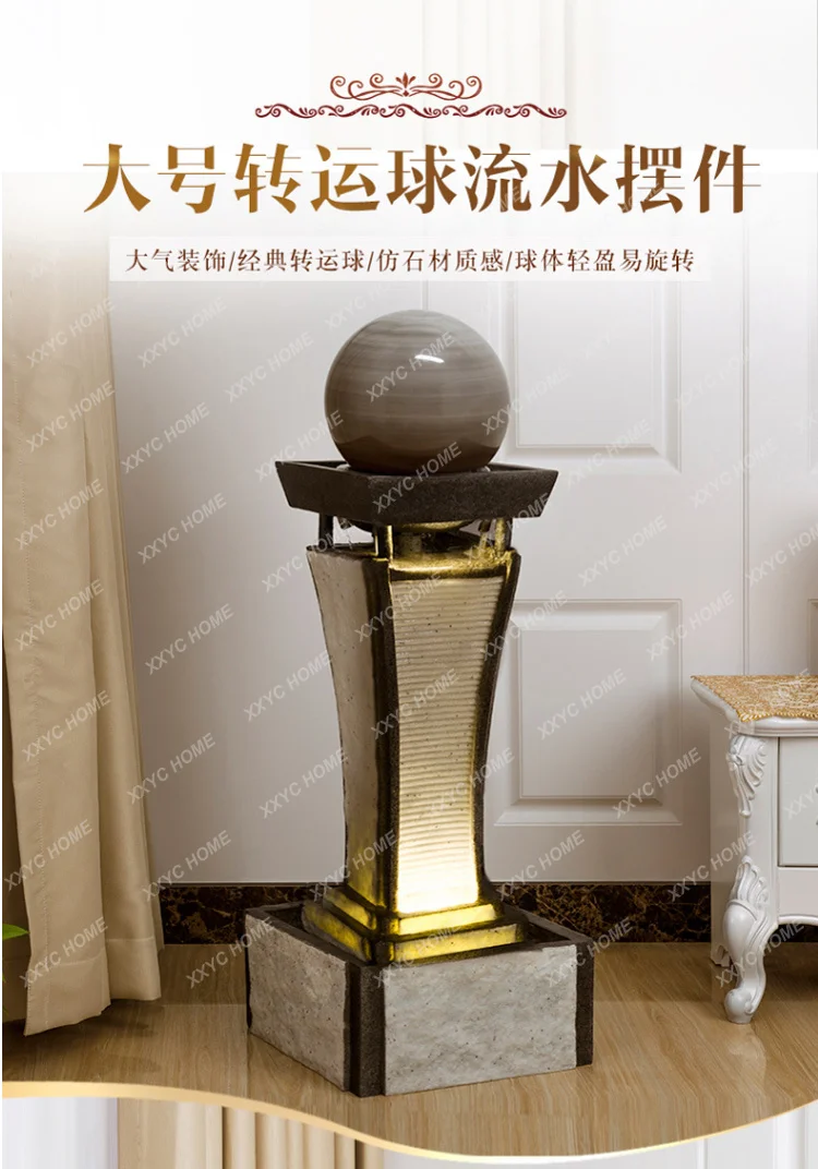 Water flow rotates, transports balls, flowing water fountain water wheel attracts wealth, landing office company ornament