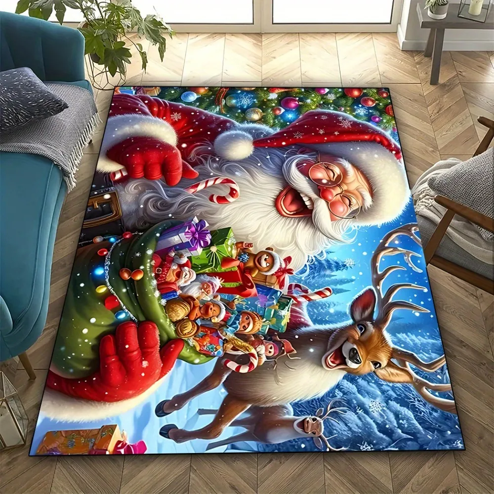 

Santa Claus Print Carpet for Christmas Home Living Room Decor Non-slip Floor Mat Cozy Customized Carpet New Year Christmas Gift
