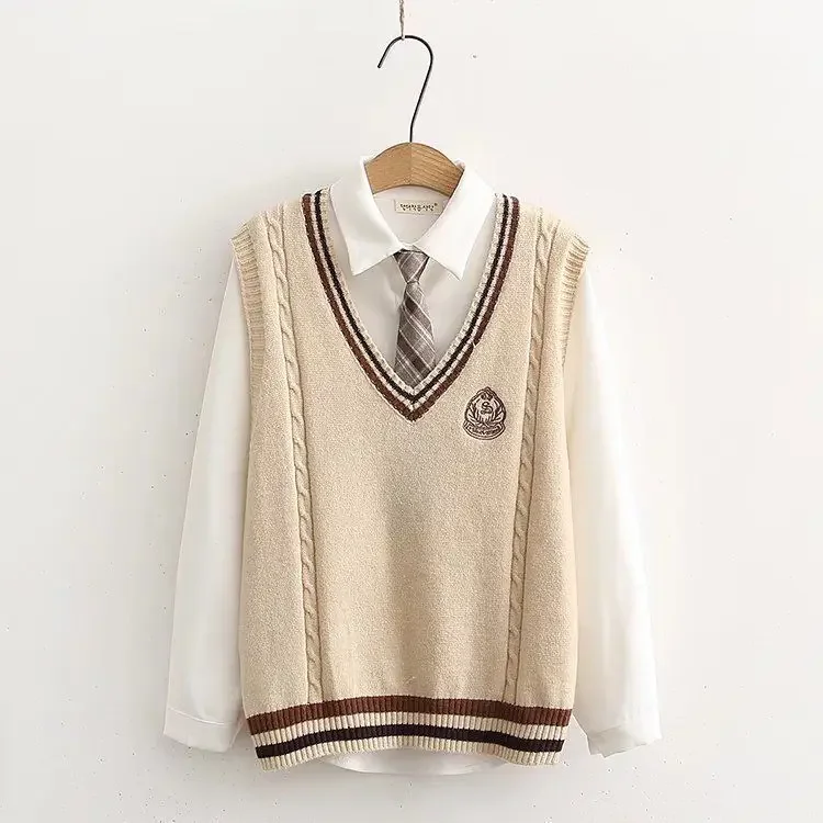 Herbst Neue College Stil Anzüge Studenten Koreanischen Stil Lose langärmelige Shirts Gestrickte Weste zwei-stück Anzug Jk weste Und Hemd