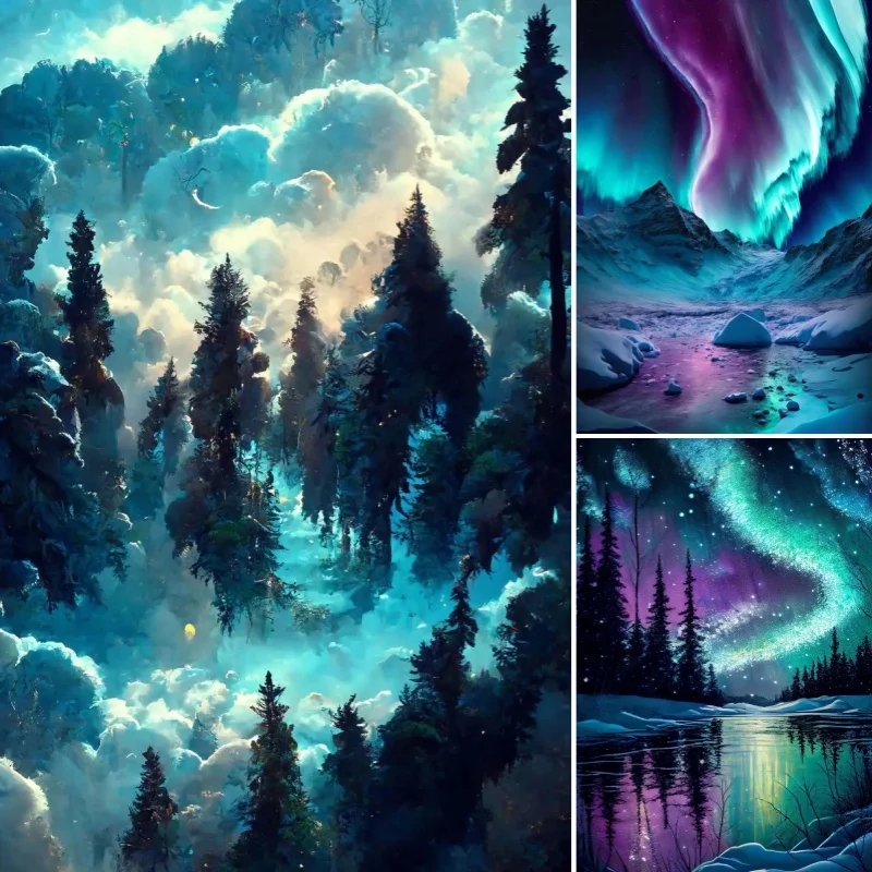 

Forest Aurora 5D DIY full diamond painting mosaic making cross stitch family set of hand-paste embroidery decorative painting