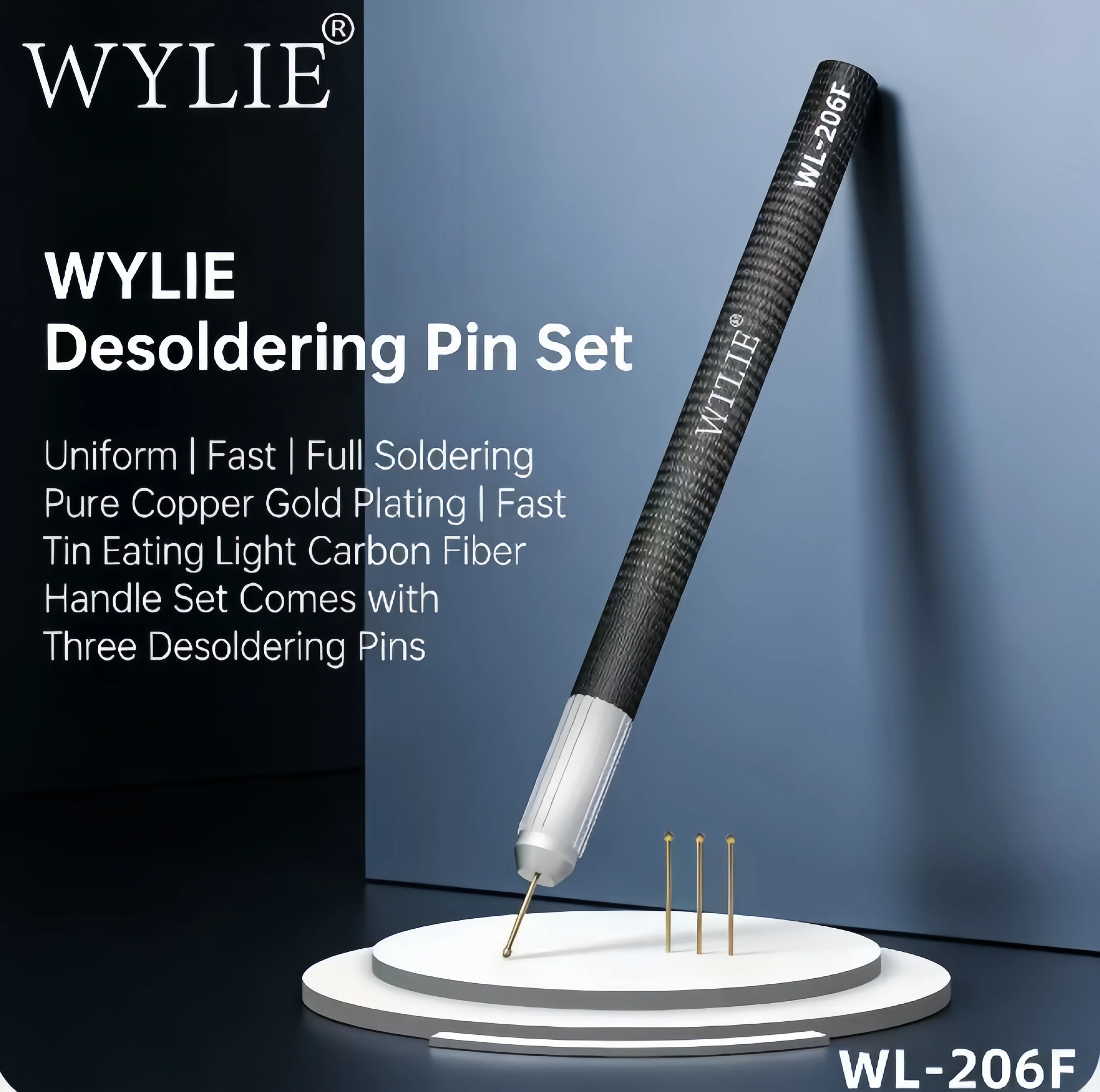 WYLIE WL-206F Professional Tin Soldering Iron Set Pure Copper Gilded Tin-Drag Needle With Carbon Fiber Handle