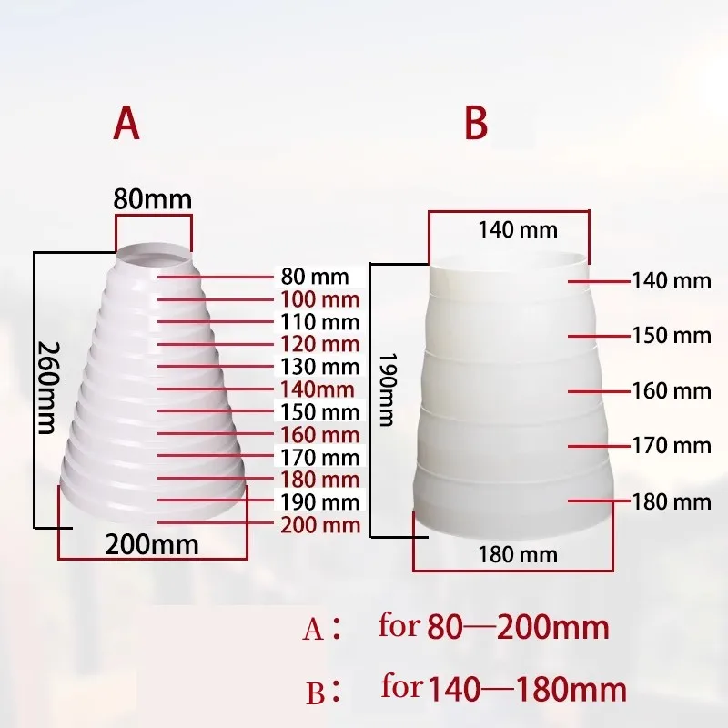 Universal Reducer Ventilation Systems Diameter 80mm to 200mm Duct Reducer Connector Exhaust Hose Adapter Air Check Valve Parts