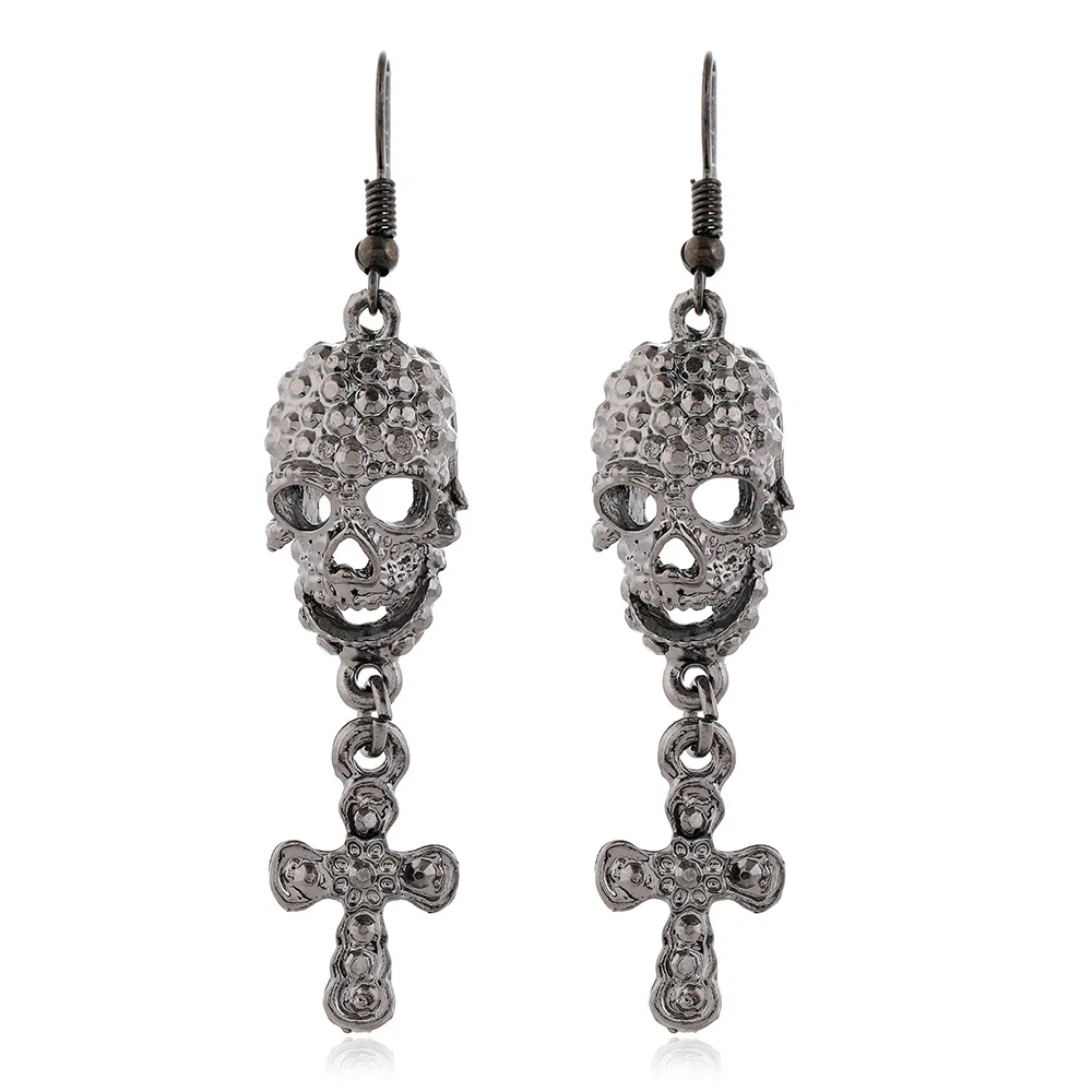 Newly Arrived Jewelry Earrings Silver Gray Color Inlaid Full Zircon Stone Skull Head Mask Earrings UNISEX Rock Hip Hop Earrings