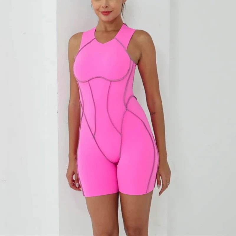 

Узкий спортивный комбинезон для фитнеса с открытой спиной, женские комбинезоны для тренировок в тренажерном зале, женские тонкие комбинезоны для йоги без рукавов с круглым вырезом