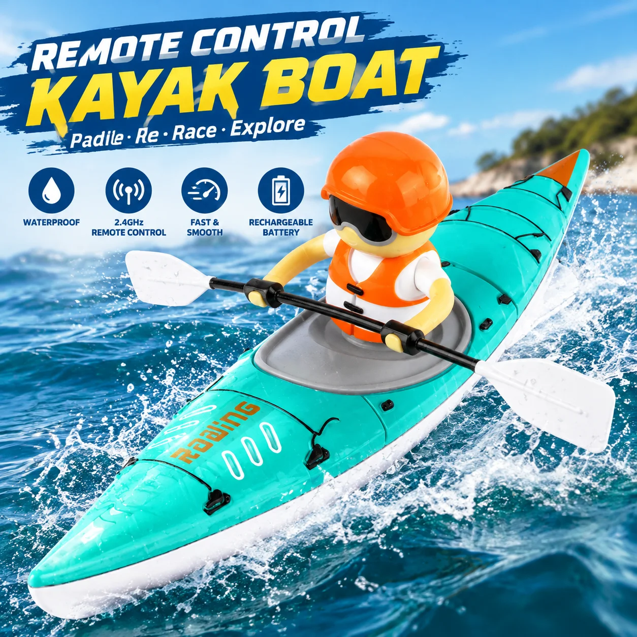 New RC Paddle Kayak Competitive Waterproof Racing Vessel Dual Mode Operation Balanced Waterborne Radio Controlled Craft Hobby