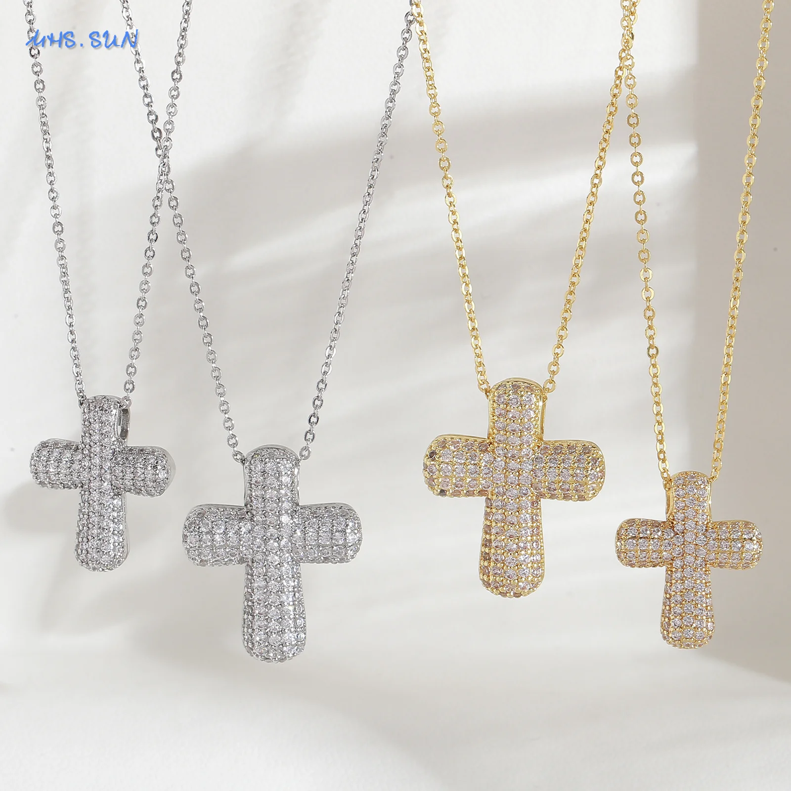 MHS.SUN, collar con colgante de Cruz de circón grueso de lujo para mujeres y hombres, moda de Color dorado/plateado, cruces religiosas, regalo de joyería
