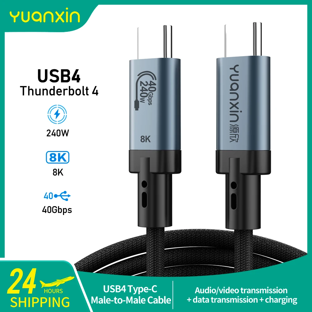 Yuanxin USB4 Cable 8K 40Gbps 240W Fast Charging Cable Thunderbolt 4/3 QC4.0 Type C USB C to C Data Transfer Cable For eGPU