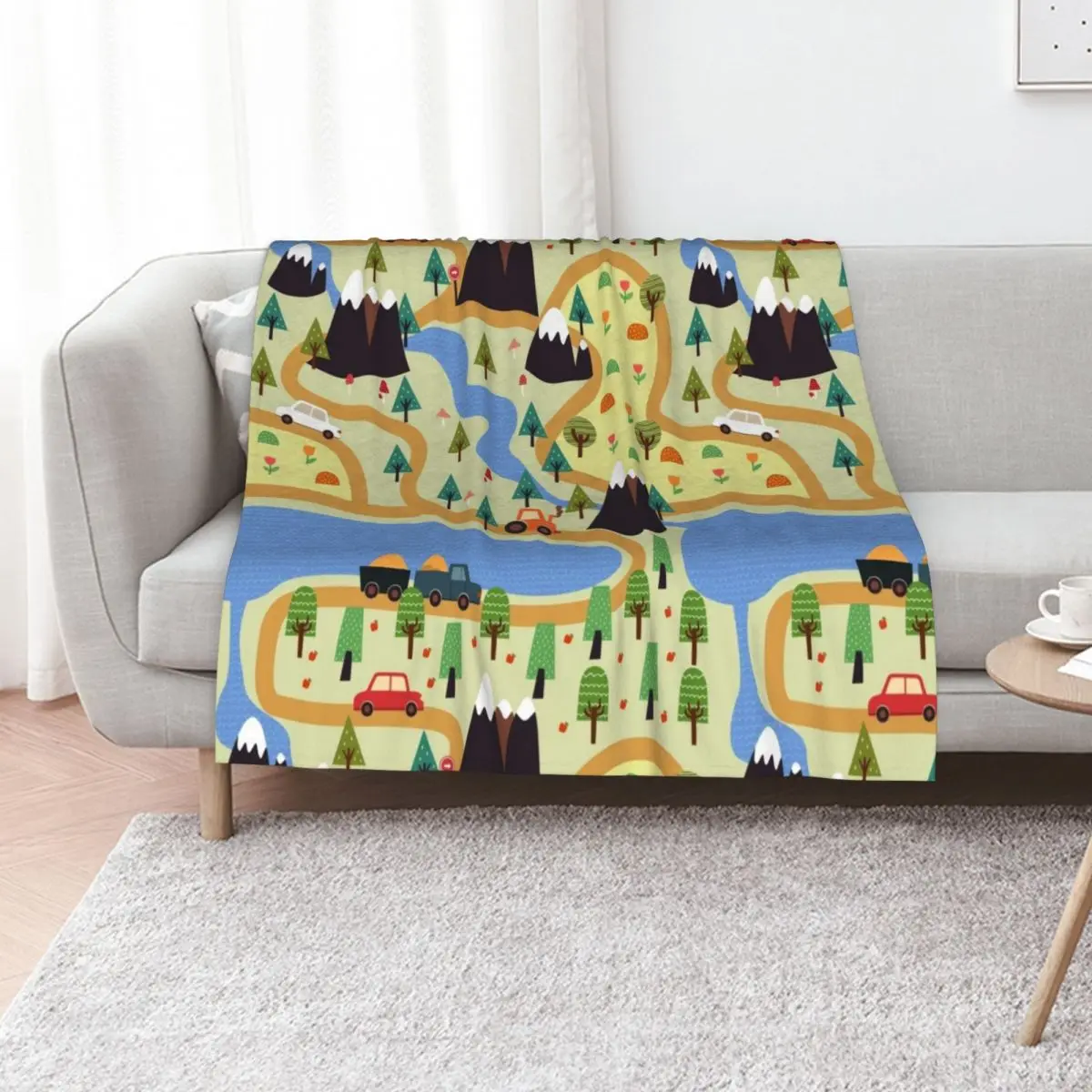 

kids seamless, all over road print with cars, trees, trainsplaymat Throw Blanket cosplay anime Sofa Quilt Nap Blankets
