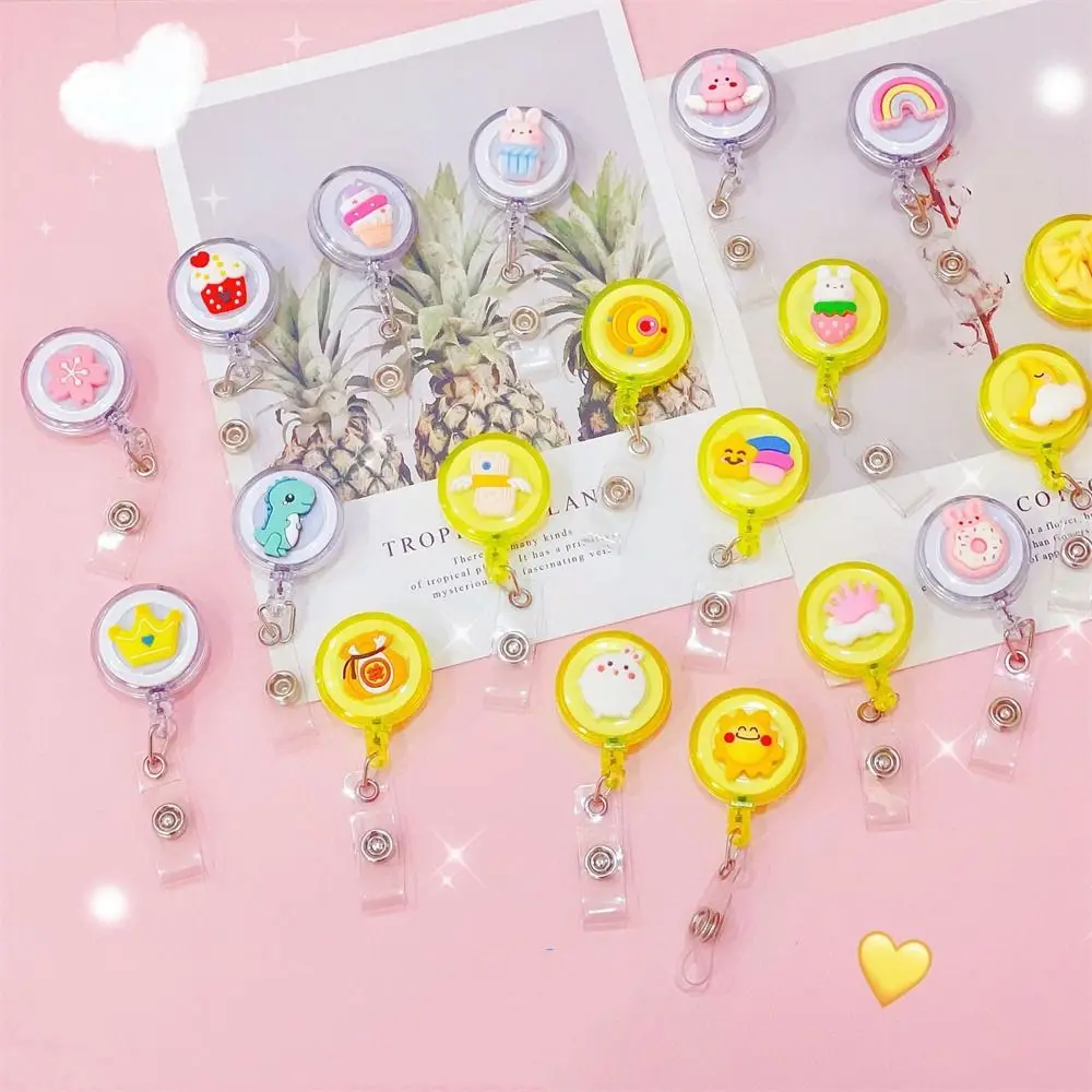 Cute ABS Cartoon Card Holder Students Name Tag Name Card Holder ID Card Clips Badge Holder Retractable Badge Reel