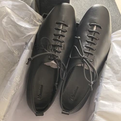 Strap Shoes for Ladies Square Toes Flat Heels Female Loafers Sewing Lines Genuine Leather Zapatos Mujer Shallow Chassure Femme