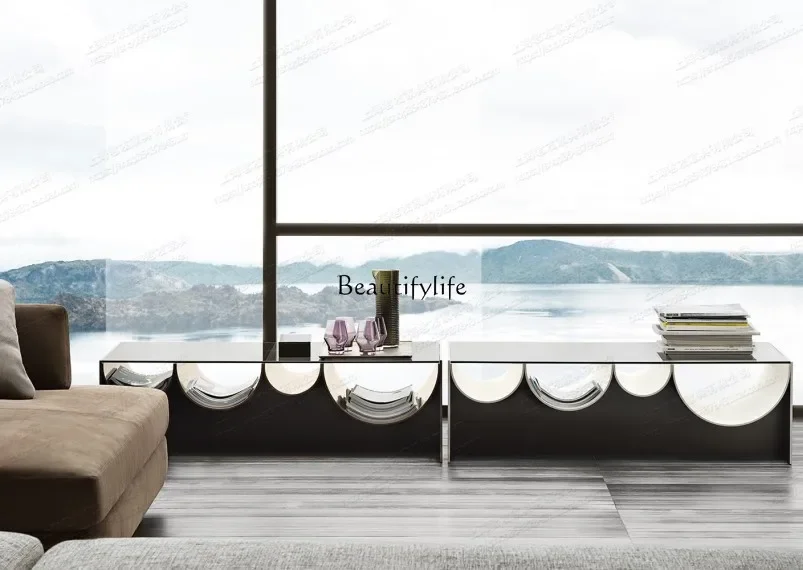LDDesigner personality creative sofa back table modern wave tempered glass storage coffee table