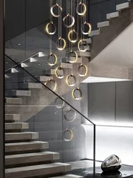 Duplex Staircase Lamp Long Chandelier Black Gold Modern Minimalist Light Luxury Creative Lighting Villa Loft Living Room Rng