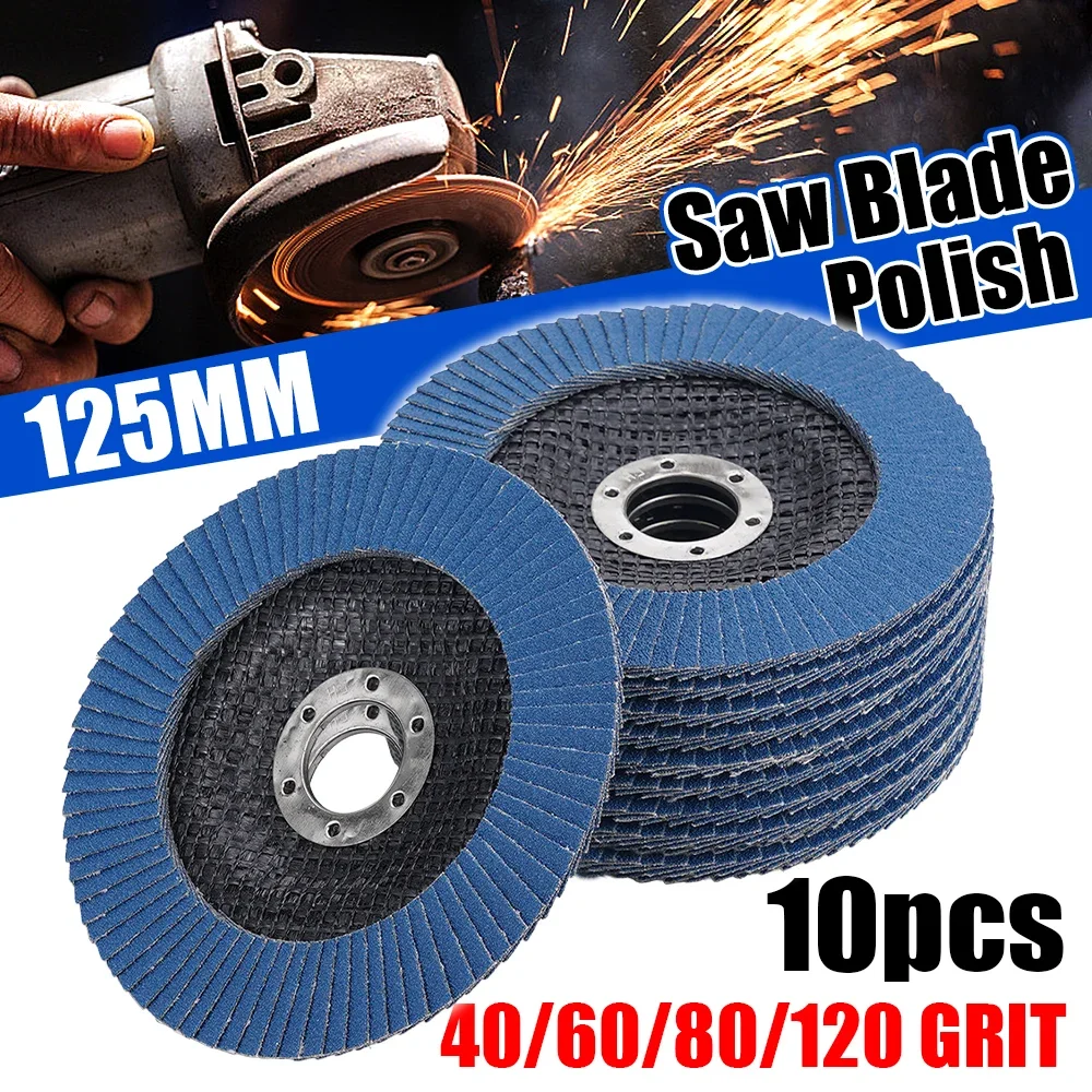 10 pièces 5 pouces meuleuse d'angle disques de ponçage 40/60/80/120 grain meule disques à lamelles métal plastique bois retrait outil abrasif