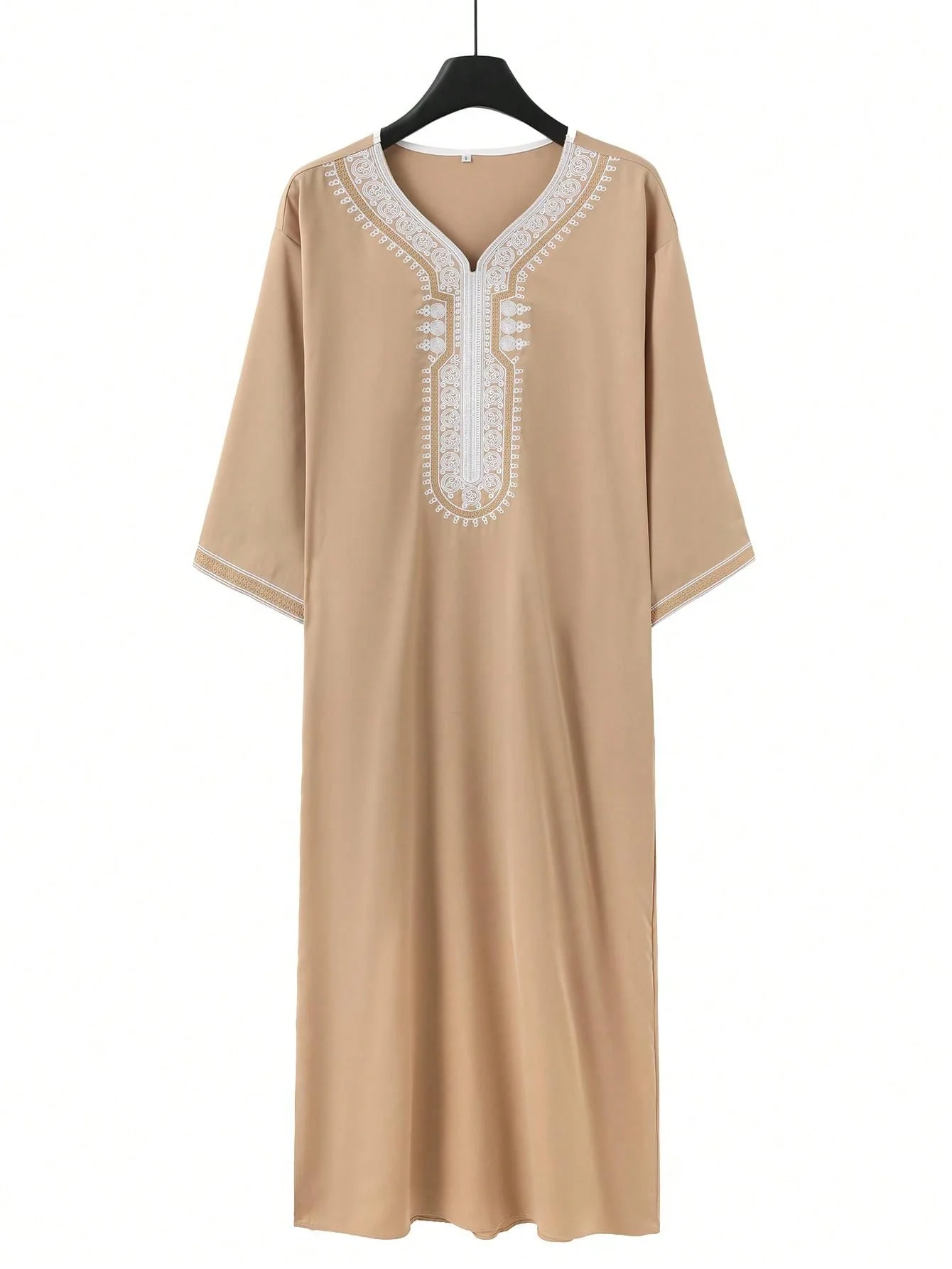 Apricot Middle Eastern Toga for Men plus Size Muslim Casual Embroidered Arab Thawb Jubba Thobe