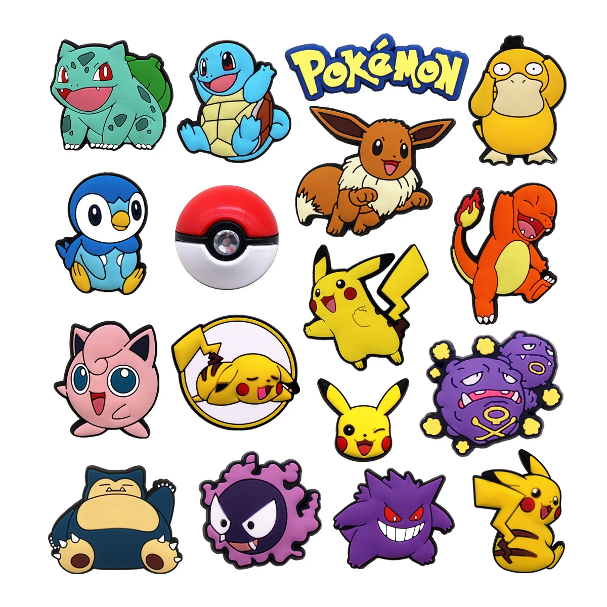Bandai 1 Stück Cartoon Pokemon PVC Schuh-Charms Clog-Pins Sandalen-Dekorationen Niedlicher Pikachu Squirtle Schuh-Accessoires Rucksack-Schnalle