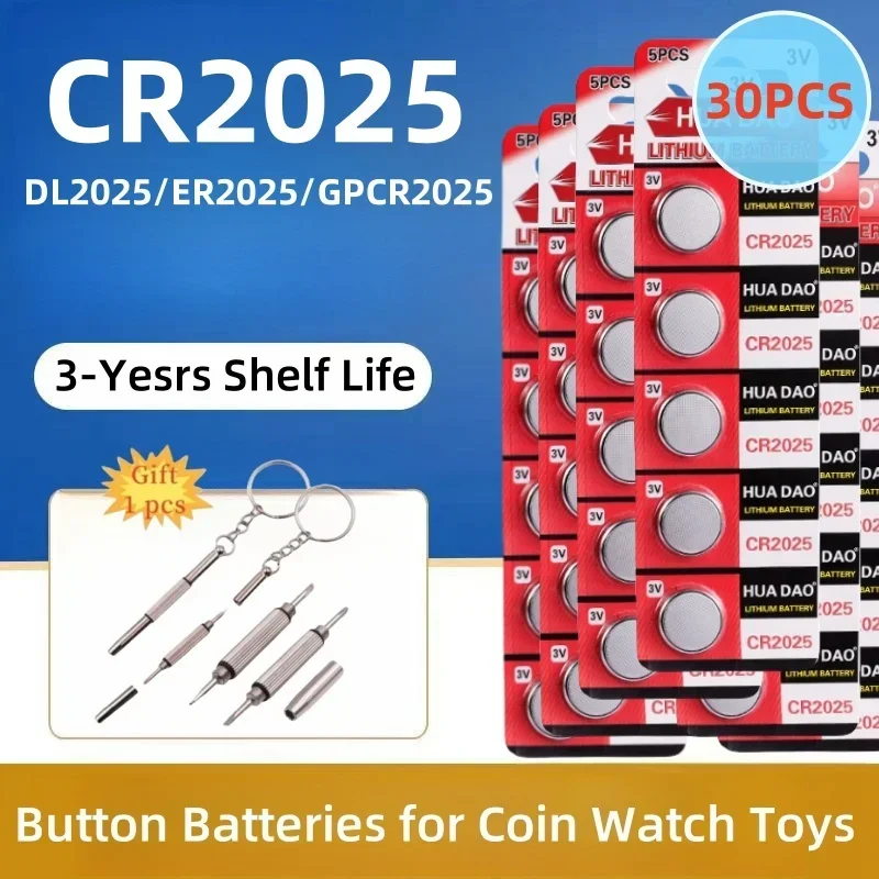 

30PCS CR2025 Lithium Coin Battery Ultra High Capacity Powerful 3V Output Specialty Technology TV Remote Car Fob Watches