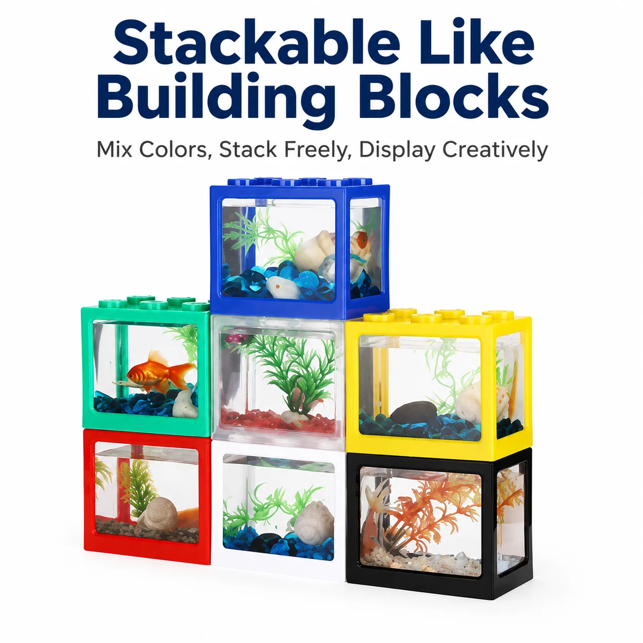 Mini Stackable Aquarium Fish Tank Block Style Desktop Display Tank for Small Fish Decor
