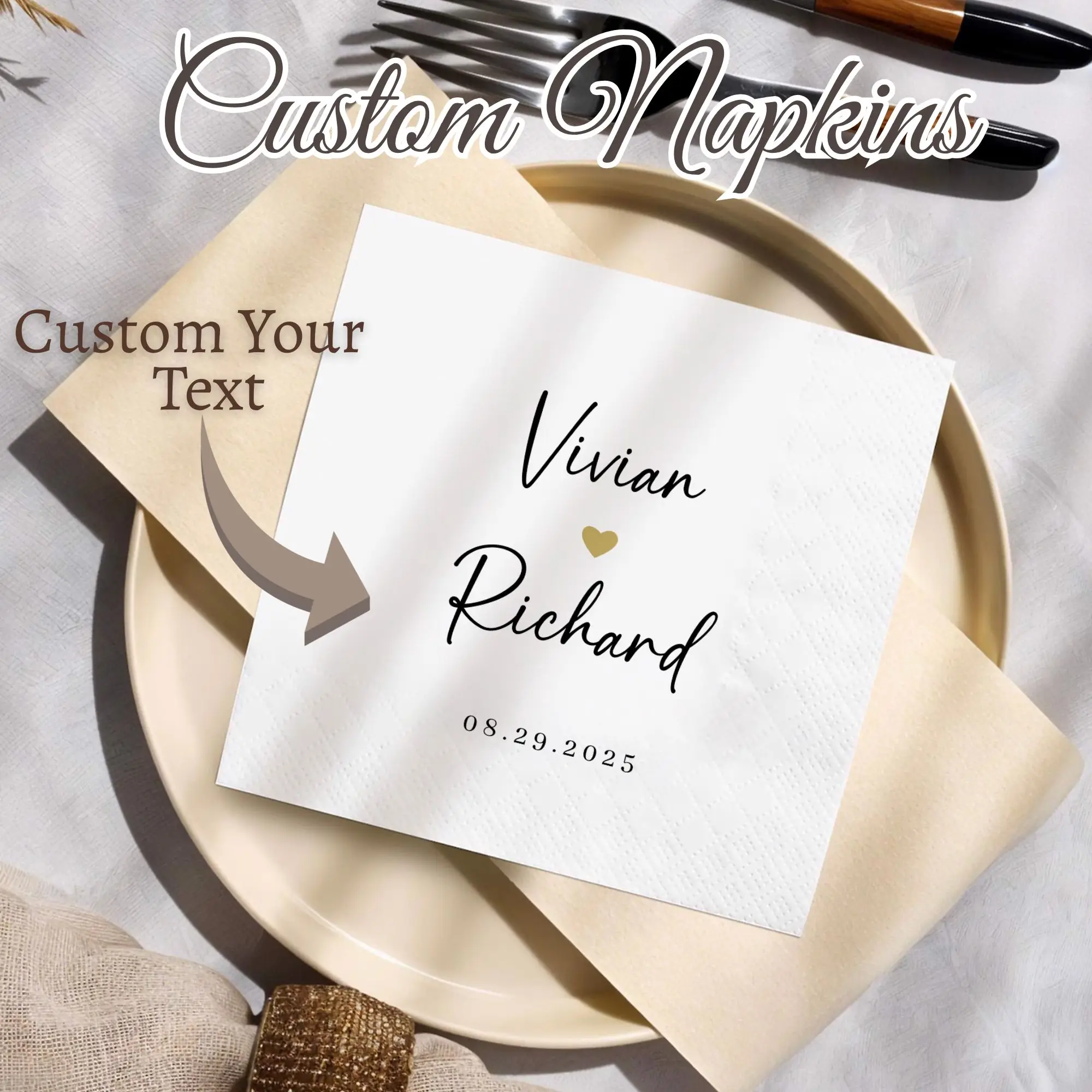 Personalisierte Servietten, 3-lagig, individuell gestaltete Cocktail-Servietten, Partydekoration, Einweg-Papierservietten für Hochzeiten, Junggesellinnenabschiede und Brautpartys.