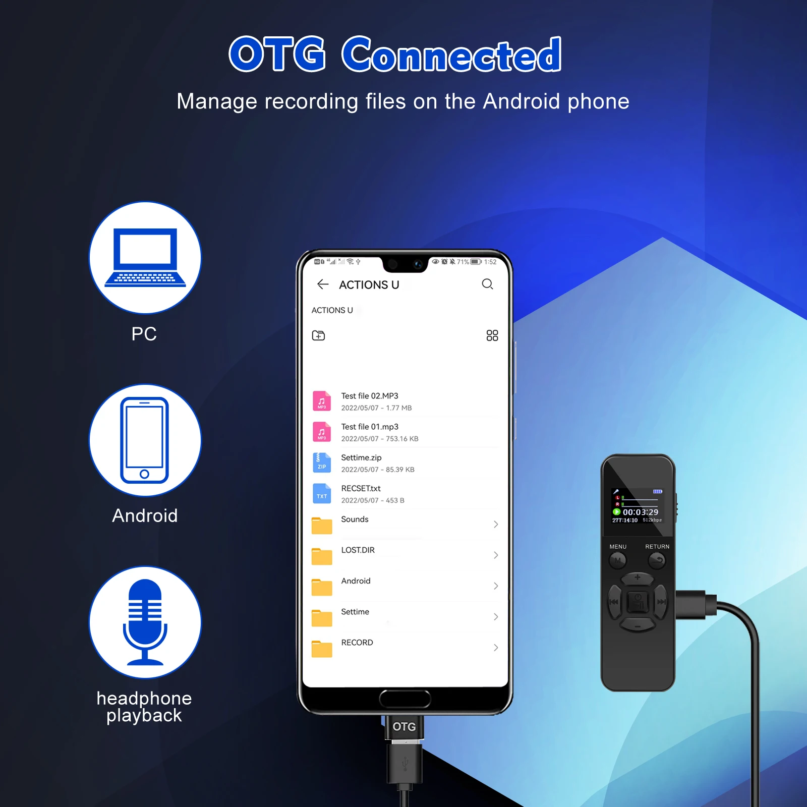 Unidad Flash USB V58, grabadora de voz de Audio Digital activada por voz, reproductor Mp3, 1536Kbps, WAV, 40H, dispositivo de grabación continua