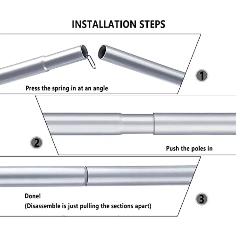 Camping Tent Pole Repair Kit Including Ropes Stakes Adjustable from 30" to 74.8" Replacement for Tarp Awning Rainfly 2 Set 10 S