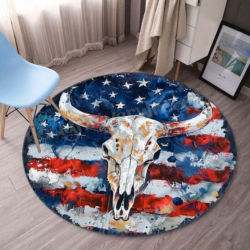 العلم الأمريكي الثور الجمجمة جولة البساط أفخم السجاد غرفة نوم غرفة المعيشة ديكور الوطنية تصميم الكلمة حصيرة الولايات المتحدة الأمريكية ديكور المنزل #1