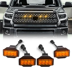 4Pcs For Toyota Tundra 2018 2019 2020 2021 Car LED Front Grille Strobe Light Daytime Running Lamp DRL Grid Warning Lamp Amber