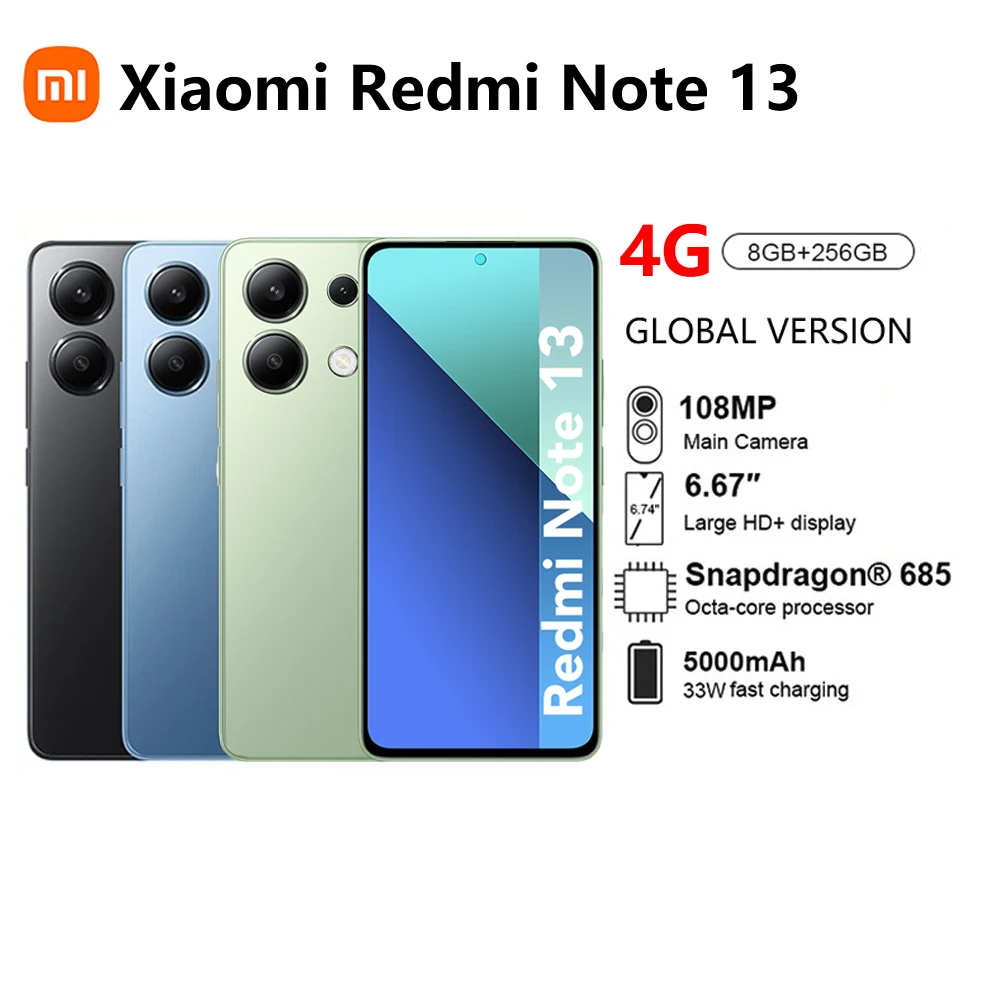 Global Version Xiaomi Redmi Note 13 4G Smartphone 8GB 256GB Snapdragon 685 Processor 6.67'' AMOLED Display 120Hz 108MP Camera