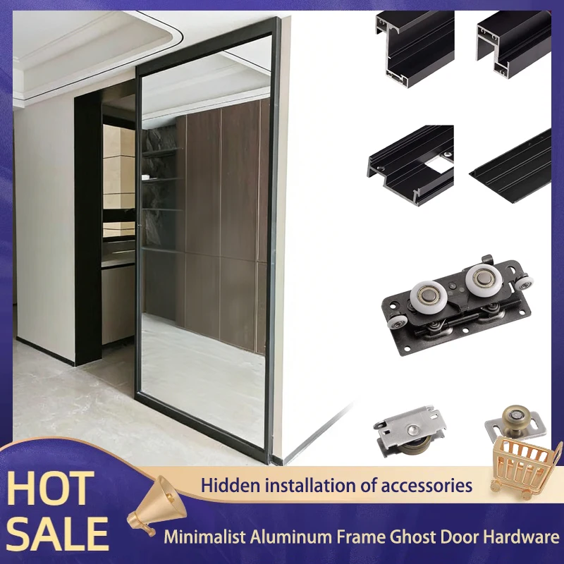 Premium Aluminum Frame Ghost Door Hardware With Bidirectional Buffer For Full Height Glass Trackless Sliding Suspension Door