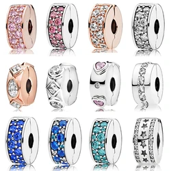 Colorful CZ Clip Stopper Charms Bracelet Women Crystal Spacer Beads For Jewelry Making DIY Heart Dangle Girls Bangle Accessories