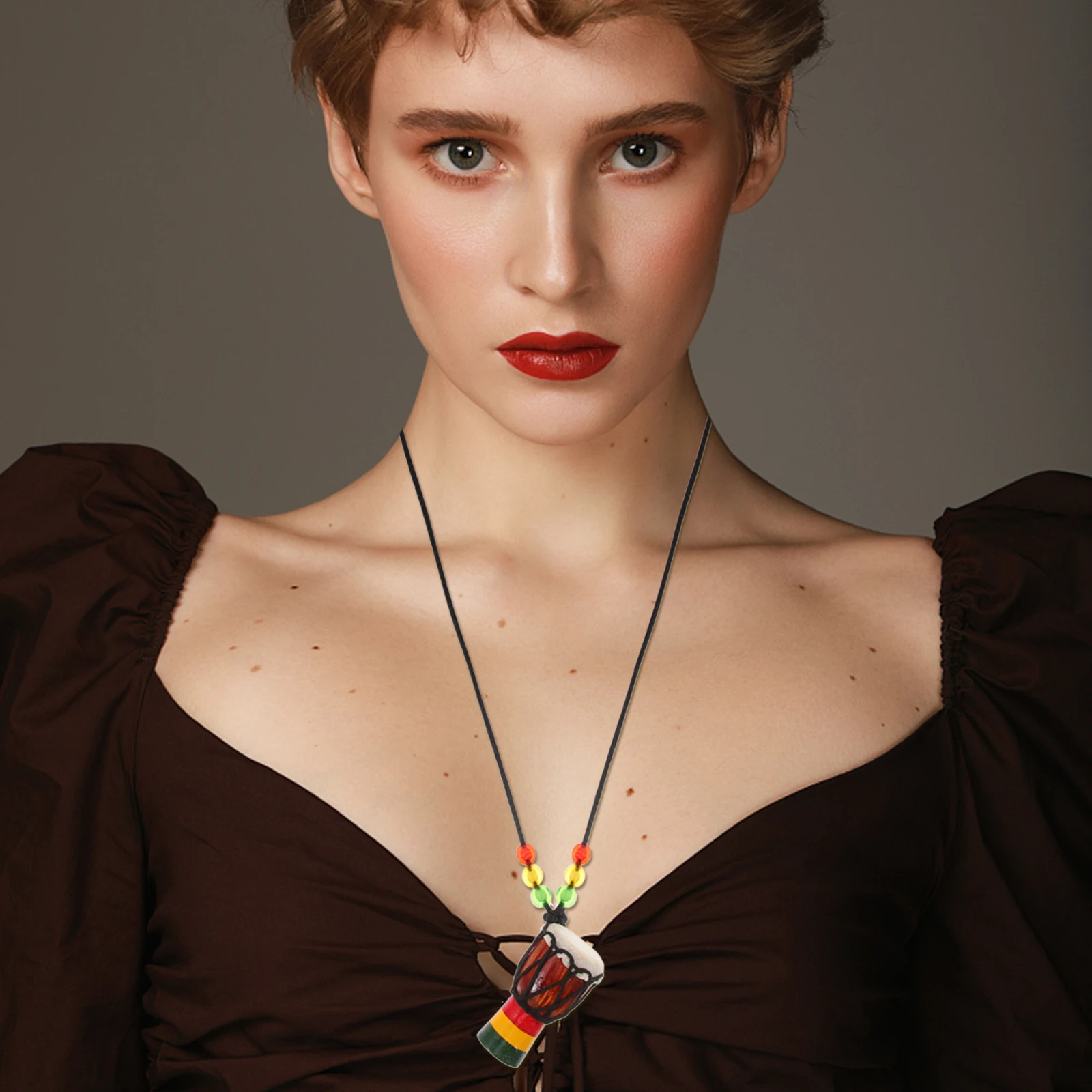 

African Drum Necklace Handmade Mini Wood African Hand Drum Hollowed Out Design Traditional Percussion Instrument Gift