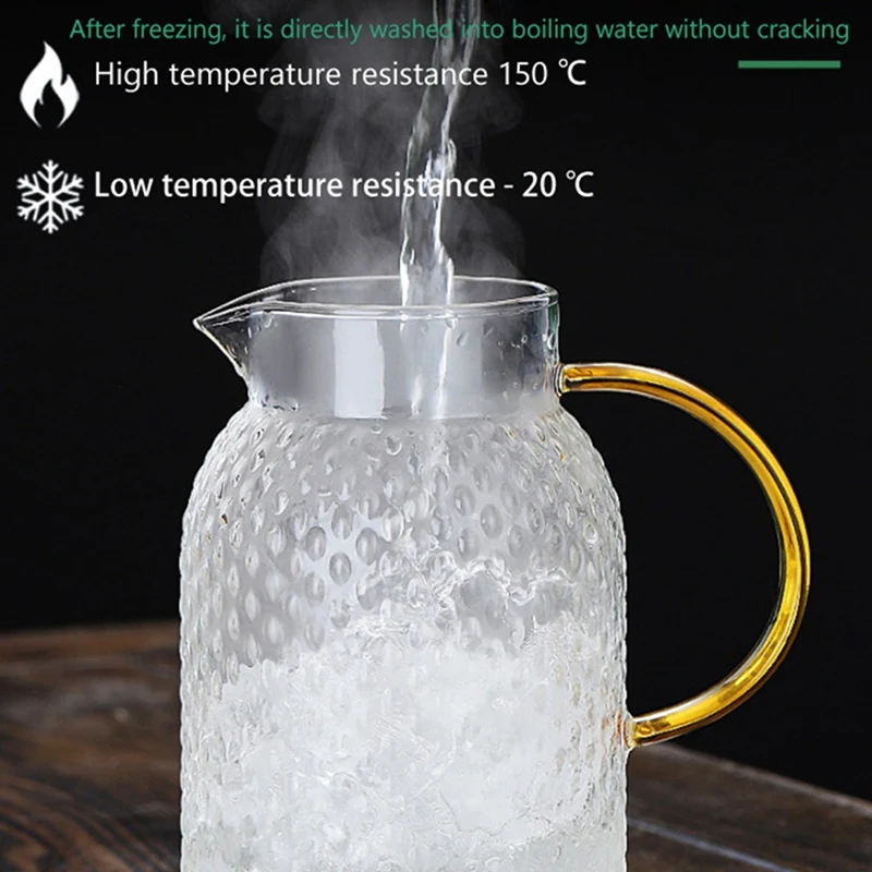 2X Water Jug, 1.9L Glass Jug, Water Jug For Fridge, Jug With Lid, Heat Resistant Pitcher, Glass Water Jug