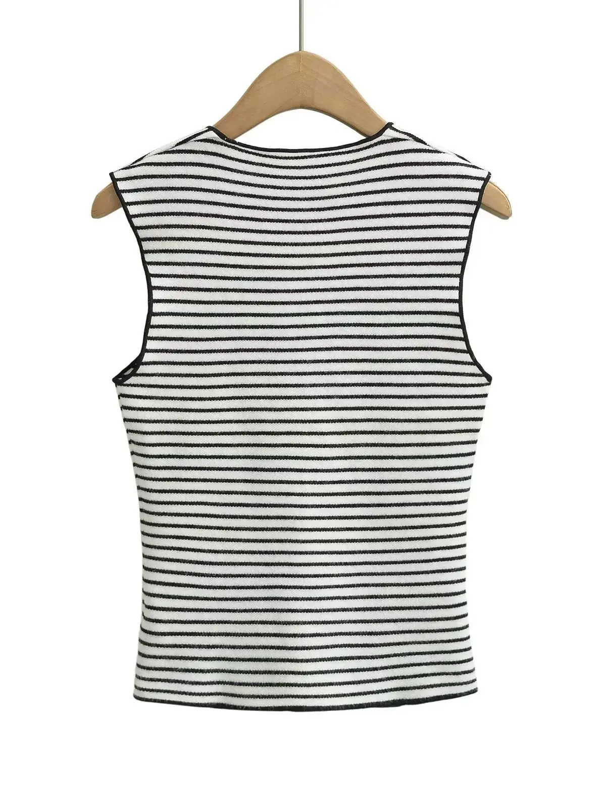 XNWMNZ Women\'s Fashion 2024 Striped Tank Top Women High Street Chest pleated Sleeveless Slim Fit Versatile Female Vest