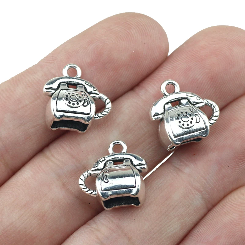 10 Pieces/Lot 13.5mm*15mm Alloy Metal DIY Handmade  Charms Antique Silver Plated Vintage Telephone Charms