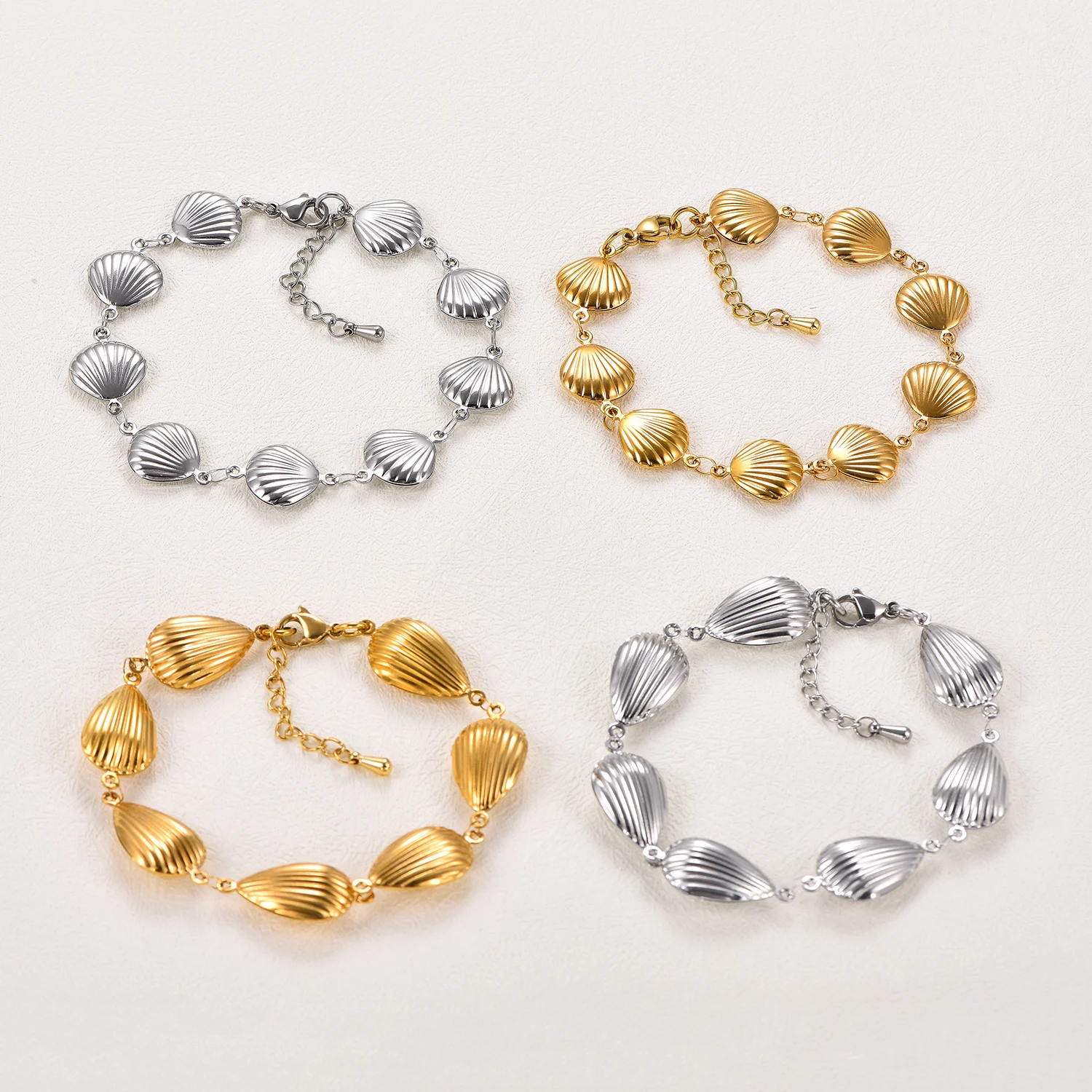 Sommer-Strand-Urlaub Wasserdichte Edelstahl-Armbänder und Fußkettchen Hypoallergener Muschelförmiger Schmuck für Frauen und Mädchen – Detail 1