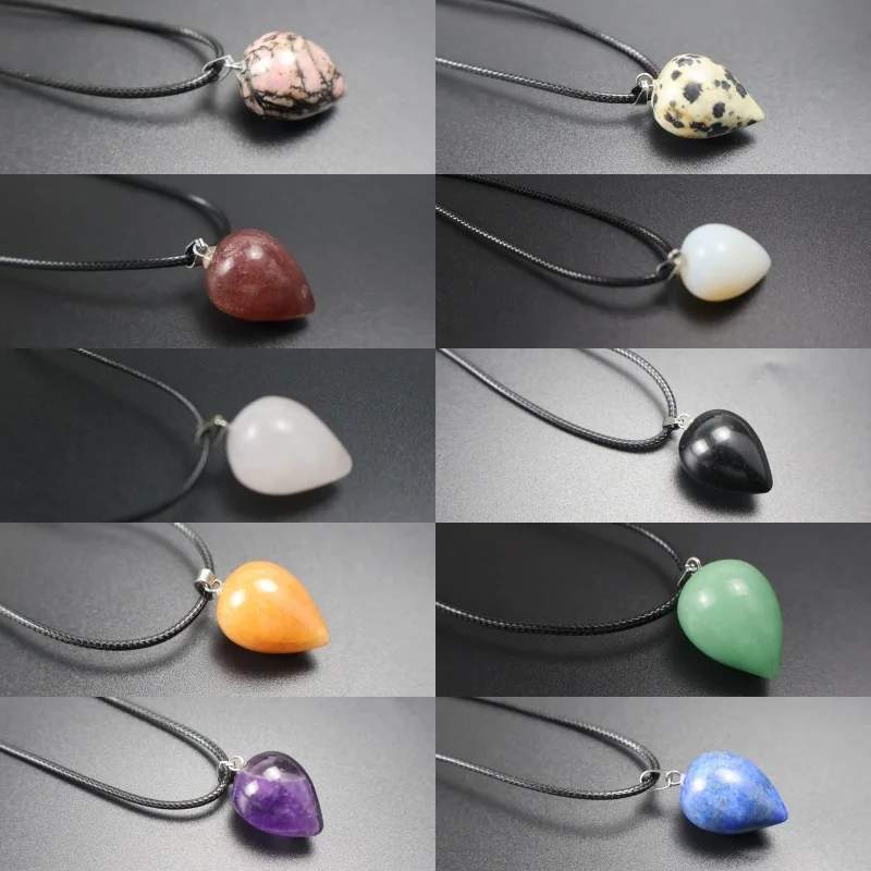 

QY Wholesale natural gemstones, quartz crystal, amethyst, hand carved water droplet pendant, DIY jewelry making necklace