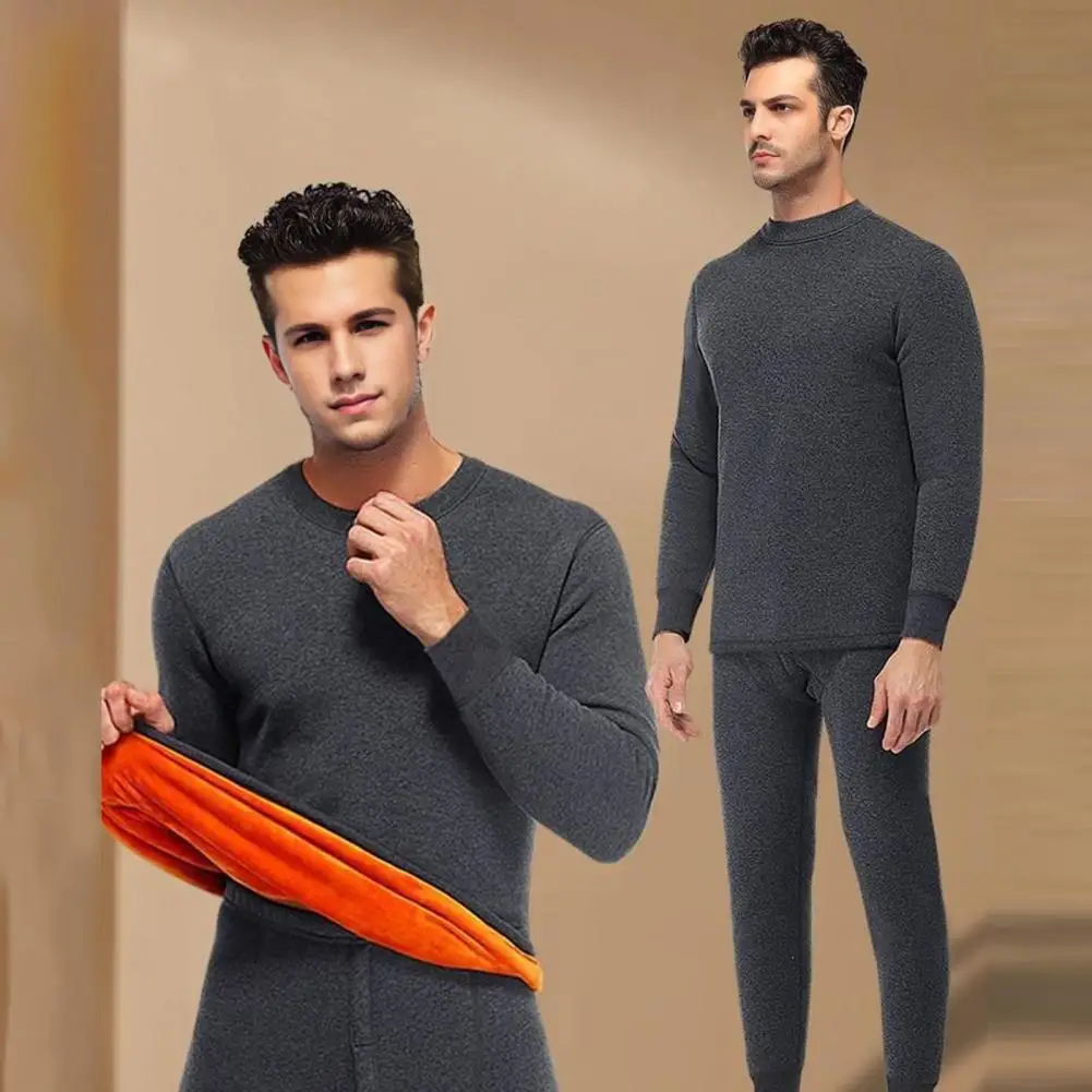 Winter Men Fleece Sweatshirts Keep Warm Underwear Casual Solid Color Pullover Lambswool O-neck Thickened Thermal Underwear Tops