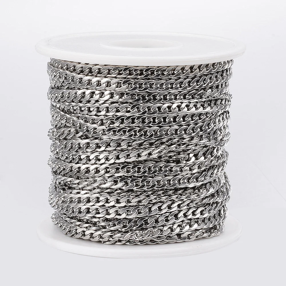 

10m Roll IP Gold Plated Cuban Chain, 304 Steel Twisted Curb Chain, Faceted Unwelded Jewelry Making Supplies 5.5x3.8x1mm