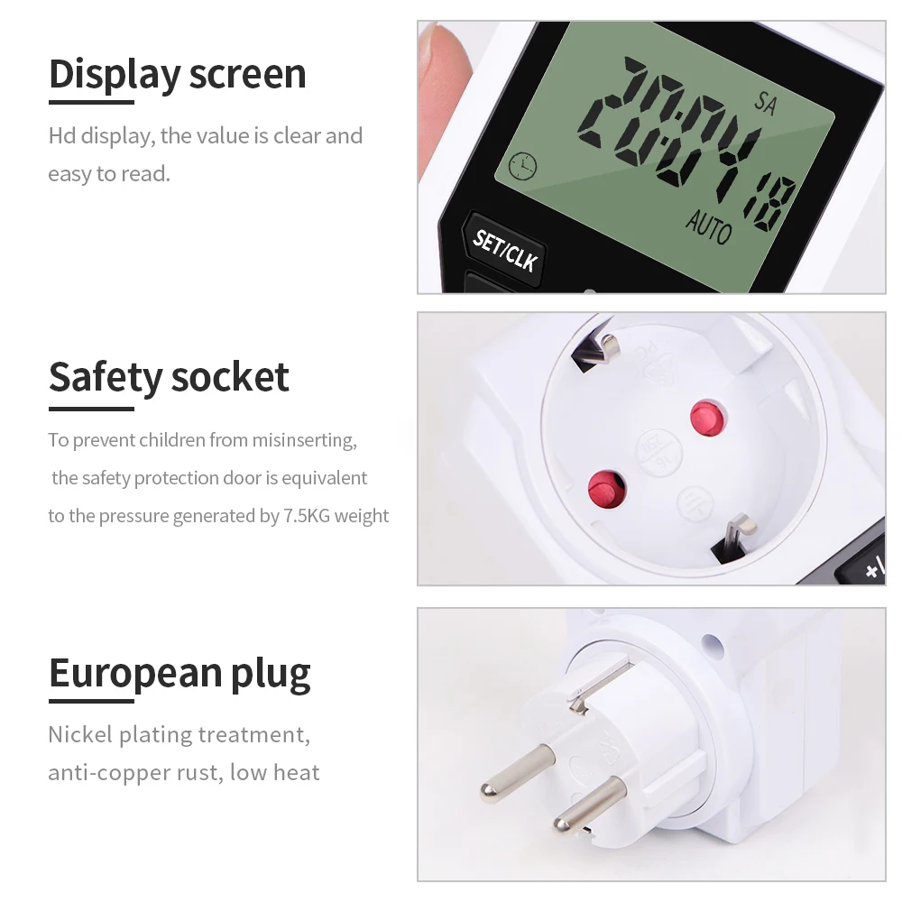 Gniazdo odliczające 16A/3680W wyświetlacz LCD przełącznik czasowy 10 grupowych inteligentne gniazdo rozrządu z ładowaniem akumulatora