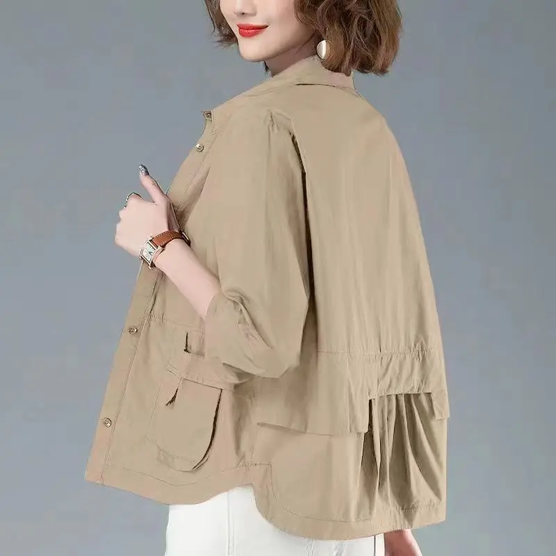 Chaquetas de un solo pecho para mujer, abrigos de manga larga con bolsillos, Tops casuales sueltos que combinan con todo, ropa de primavera