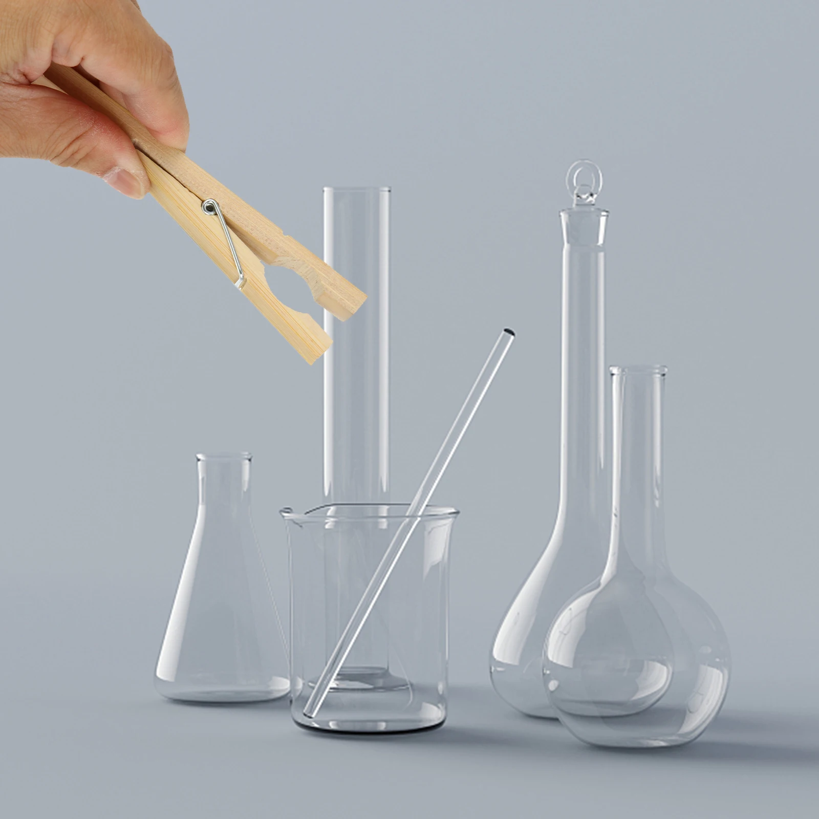 Soporte de prueba de Material de bambú, mango de 17 y 5cm, abrazadera de tubo de ensayo de laboratorio, accesorio de experimento, estante de abrazadera de madera, 10 Uds.